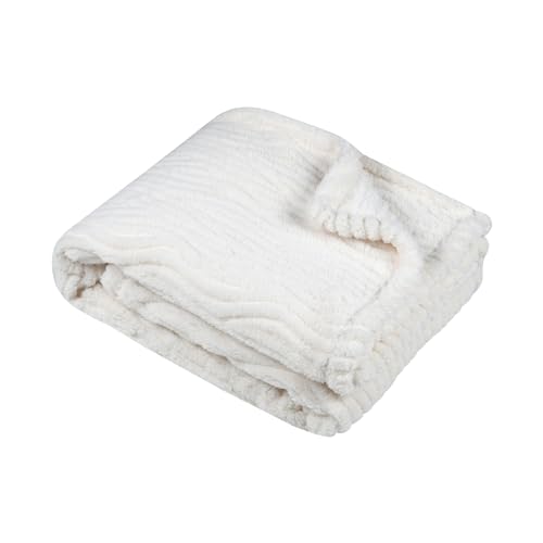 STOF - Plaid - Size 130 x 160 cm - 100% Polyester - Ecru - Columbia Model - Blanket - Soft Warm Fluffy Textured, Plain