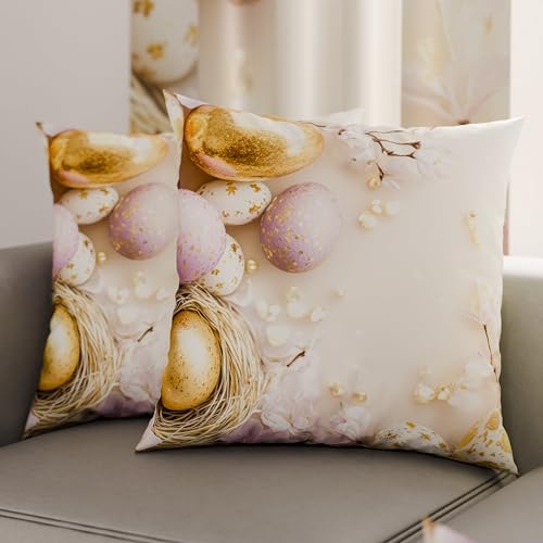 PETTI Artigiani Italiani - Set of 2 Easter Cushion Covers 45x45 cm in Microfibre, Easter Decorative Cushions for Bedroom, Sofa and Living Room, 2 Decorative Pillow Covers, 100% Made in Italy