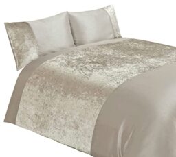 Rapport Home Luxury Crushed Velvet Panel Soft Duvet Cover Set - Cream Single Bedding Set