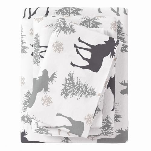 Great Bay Home Flannel Sheet Set Full Size - 100% Turkish Cotton, Double-Brushed, Printed Bed Sheets - Ultra-Soft, Cozy, 4-Piece Bedding Set (Moose)