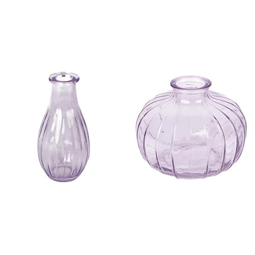 Lilac Glass Bud Vase 14cm & Lilac Glass Round Vase 8cm Flower Bundle
