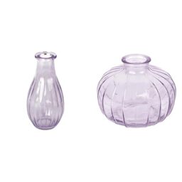 Lilac Glass Bud Vase 14cm & Lilac Glass Round Vase 8cm Flower Bundle