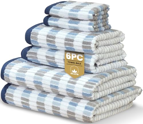 Rapport Home Santa Cruz 6-Piece Towel Bale - Luxurious 100% Cotton 500GSM Set for Soft Absorbent Comfort, Quick-Dry Use and Elegant Bathroom Style - Blue