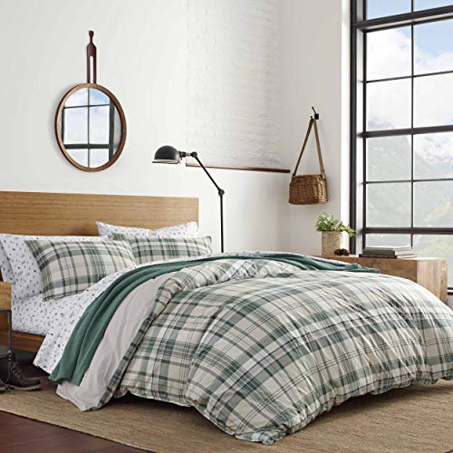 Eddie Bauer - 100% Cotton Soft & Cozy Premium Quality Plaid Comforter with Matching Sham, 2-Piece Bedding Set, Green, Twin