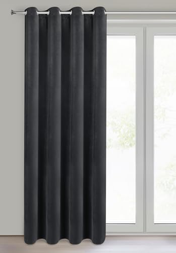 Eurofirany NITA Blackout Curtain, 100% Room Darkening Velvet Curtain, Thermal Insulated Eyelet Curtains for Bedroom Living Room, 55x98 inches - Black