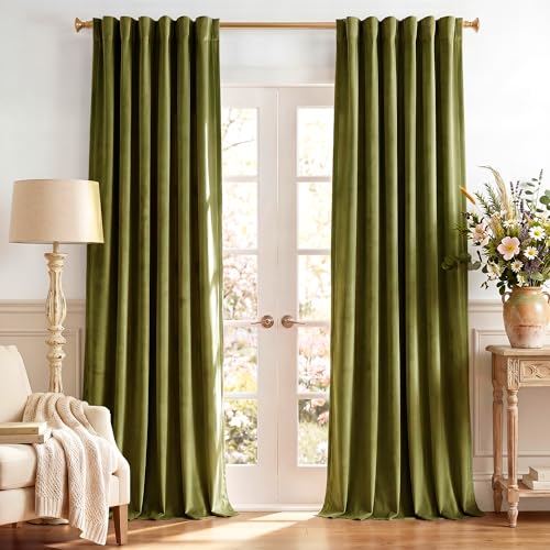 StangH Christmas Olive Green Curtains for Living Room 105 inches Long Soft Velvet Thermal Insulated Window Drapes for Bedroom Heavy Thick Privacy Panels, W52 x L105, 2 Panels