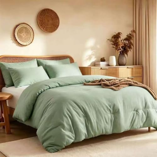 Quataly Oversized King Comforter Set SageGreen,3PCS Soft Lightweight Breathable Bedding Comforter for All Season, Oversized King Size(120''??98'' Comforter & 2 Pillowcases)