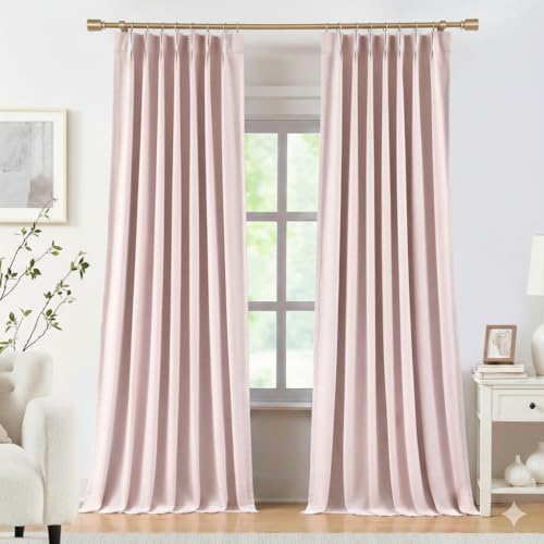 "Kayne Studio Soft Pink Pinch Pleated Full Blackout Curtains, Linen Blend Room Darkening Thermal Insulated Soundproof Drapes 108 Inch Back Tab Window Curtains for Living Room Bedroom(2 Panels,40""x108"")"