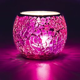 Rancco Glass Votive Candle Holder for Tealight, Romantic Mosaic Cracked Holder, Lamp Aromatherapy Candlescape Bowl Valentine's, Christmas Table Centerpiece, Party Decor, Purple, 3.4x2.8X3.4inch
