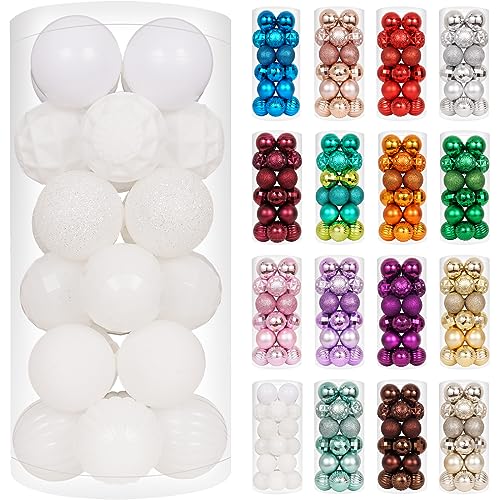 XmasExp 24ct Christmas Ball Ornaments Shatterproof Christmas Ornaments Set Decorations for Xmas Tree Balls Halloween Decorations (1.57''/40mm, White)