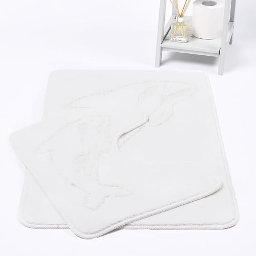 Kampala Hill Dolphin Bath Mat 2 Piece Set Non-Slip Pedestal and Bath Mat Toilet Bathroom Rug - White