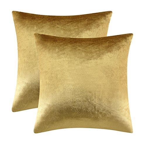 GIGIZAZA Gold Velvet Decorative Throw Pillow Covers for Sofa Bed 2 Pack Soft Cushion Cover