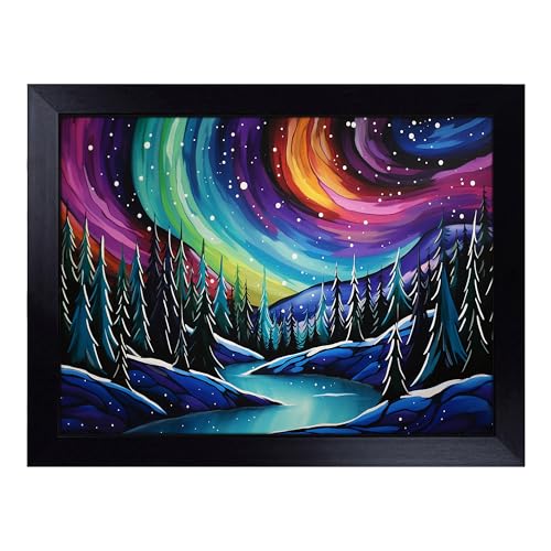 Lap Tray with Bean Bag Cushion, Northern Lights Constructivism - Handmade in the UK, Raised Wooden Edge, Padded Cushion, Heat-Resistant Wipe-Clean Surface, for Meals, Laptops and Crafts