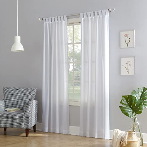 "No. 918 Trevor Heathered Texture Semi-Sheer Tab Top Curtain Panel Pair, 40"" x 84"", White"