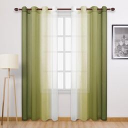 DWCN Transparent Eyelet Curtains for Living Room, 52W x 96L, Olive Green