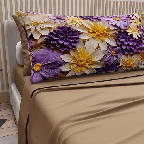 PETTI Artigiani Italiani - Cotton Sheets with Pillowcases in Digital Print, Double Maxi, Complete Top and Bottom Sheet with Corners, Floral 05 4 Mud, 100% Made in Italy
