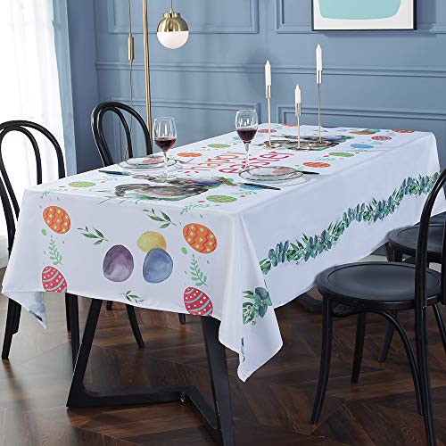 "SASTYBALE Easter Tablecloth Floral Pattern Polyester Table Cloth Spill Proof Wrinkle Resistant Table Cover for Kitchen Dining Tabletop(Rectangle/Oblong, 52"" x 70"" (4-6 Seats)"