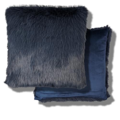 Chelsea Faux Fur Cushion 2 Pack - Filled Cushion 45x45cm - Navy Blue