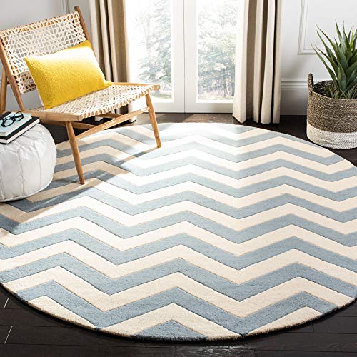 Safavieh Contemporary Indoor Hand Tufted Round Area Rug, Chatham Collection, CHT715, in Blue / Ivory, 152 X 152 cm for Living Room, Bedroom or Any Indoor Space