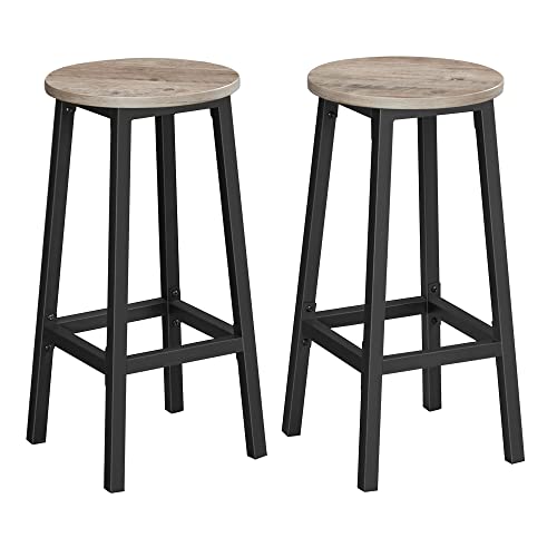 VASAGLE Set of 2 Bar Stools Kitchen Chairs Metal Frame Easy Assembly Height 65cm with Footrest for Kitchen, Living Room, Dining Room, Greige Melange and Black LBC032B02