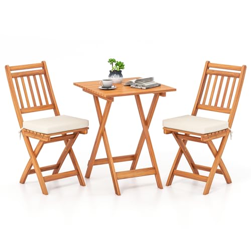 GiantexUK Acacia Wood Outdoor Bistro Set (Vertical Bar Backrest)