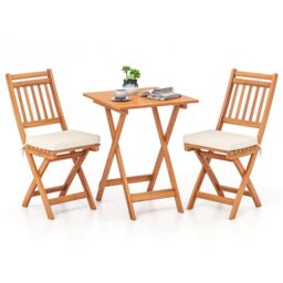 GiantexUK Acacia Wood Outdoor Bistro Set (Vertical Bar Backrest)