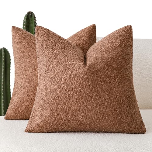 Foindtower Pack of 2 Textured Boucle Throw Pillow Covers Accent Solid Pillow Cases Cozy Soft Decorative Couch Cushion Case for Chair Sofa Bedroom Living Room Home Decor 18x18 Inch Burnt Orange Hazel