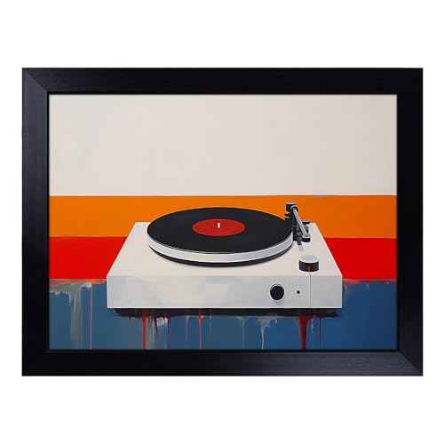 Lap Tray with Bean Bag Cushion, Record Player Minimalism - Handmade in the UK, Raised Wooden Edge, Padded Cushion, Heat-Resistant Wipe-Clean Surface, for Meals, Laptops and Crafts
