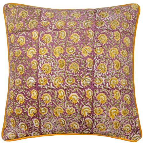 Paoletti Chedworth Polyester Filled Cushion – Luxury Floral Cotton Velvet Piped Decorative Pillow (Rose/Gold – 50x50cm)