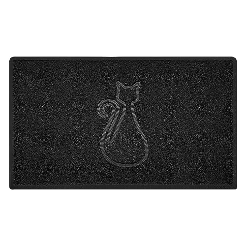 Nicoman CAT Embossed Shape Door Mat Dirt-Trapper Jet-Washable Doormat-(Use Outdoor ONLY)- (75x44cm/29.5x17.3inches, Medium) Black