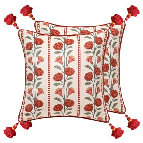 "bilin gaier Throw Pillow Covers Pack of 2,Red Cozy Velvet with Leaves and Floral Pattern Pillowcases,Decoration Square Pillows Cushion Covers for Living Room Couch Sofa Bed Car Chair,18""x18"""