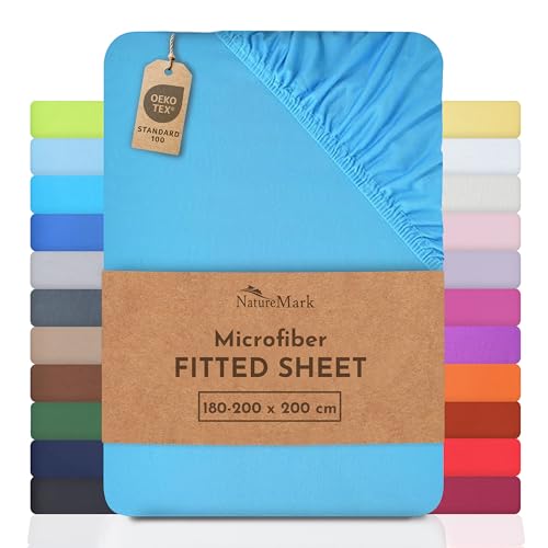 NatureMark Microfiber Fitted Sheet – Soft, Breathable & Comfortable – With Elastic Band – 180 x 200 cm – Turquoise