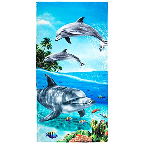 "Beachland Paradise Dolphins Beach towel 30 x 60 inch 100% Cotton - Bottlenose Dolphin Underwater (30"" x 60"", Paradise Dolphins)"