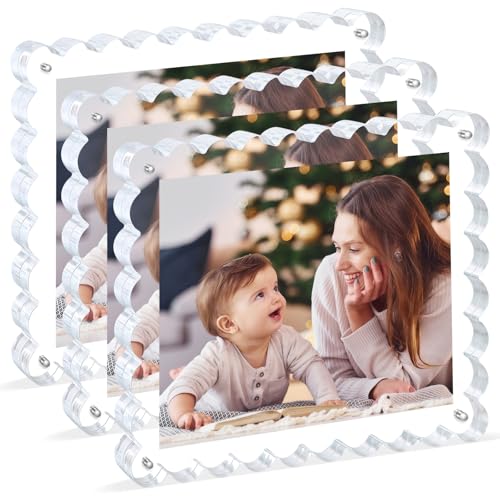 Chivalral 8x10 Scalloped Acrylic Photo Frame 3 Pack,15+15mm Desktop Holders - With magnetic frames,vertical & horizontal keepsakes for weddings,birthdays,Christmas and anniversary celebrations