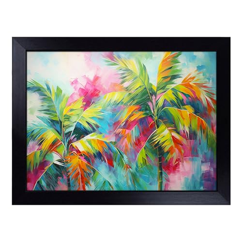Lap Tray with Bean Bag Cushion, Palm Tree Abstract - Handmade in the UK, Raised Wooden Edge, Padded Cushion, Heat-Resistant Wipe-Clean Surface, for Meals, Laptops and Crafts