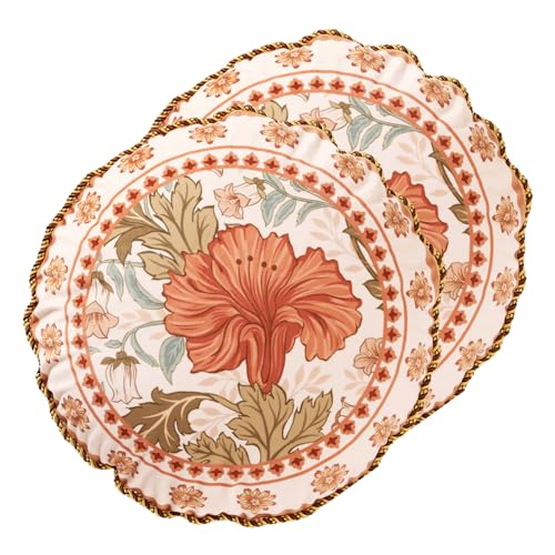 "bilin gaier Throw Pillow Covers Pack of 2,Orange Floral Farmhouse with Wild Flowers Pattern Cozy Velvet Pillowcases,Decoration Round Pillows Cushion Covers for Couch Sofa Bed Car Chair,Diameter 16"""