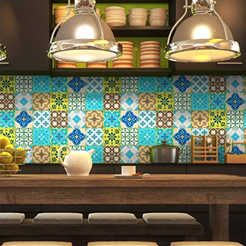 Ambiance Sticker Self-Adhesive Decorative Wall Decal Cement Tile for Bathroom and Kitchen Ibiza - Pack of 9 Stickers of 20 x 20 cm