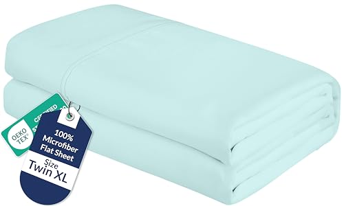 Royale Linens Full Flat Sheet - Ultra Soft Brushed 1800 Microfiber Flat Sheets Only - Wrinkle Free & Stain Resistant - Hotel Quality Top Sheet for Bed (Twin XL, Aqua)
