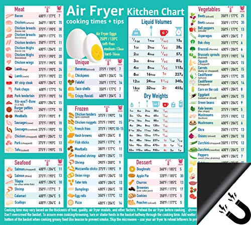 Air Fryer Accessories Cooking Times Cheat Sheet Kitchen Conversion Chart Fridge Magnet Guide Big Text 9???x10??? Kitchen Gift Recipe Cookbook 90 Foods Pizza Chicken Nuggets French Fries Dessert