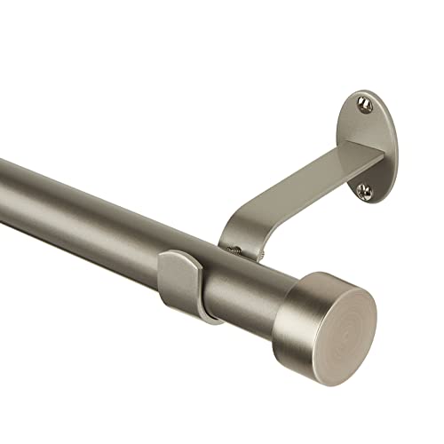 "Elrene 1"" Window Drapery Single Curtain Rod with Contemporary Cap Finial, Metal, Antique Pewter, 28""-48"" Adjustable"