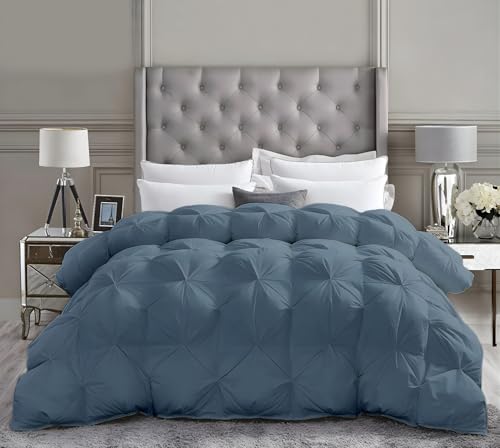 Saferay Green Pintuck Luxury Comforter Oversized King 116x98 Steel Blue - Down Alternative 500 GSM Ultra-Soft Breathable All Season, Lightweight 8 Corner Tabs Pintuck Duvet Insert, Machine Washable