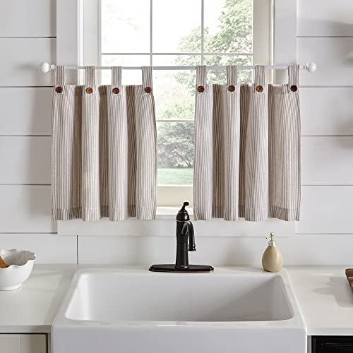 "Elrene Home Fashions Tucker Ticking Stripe Tier Window Curtains for Kitchen or Bathroom, 30"" x 24"", Set of 2, Linen"