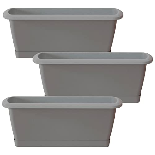 WELLHOME MOBILIARIO & DECORACI??N 3 x Back Planter with Plastic Stand in Stone Grey 78.6 (L) x 18.4 (W) x 14.5 (H) cm