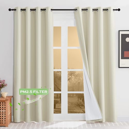 KGORGE Anti-Dust Soundproof 100% Blackout Curtains 100% Blackout 4 Layers - Anti-Dust, Heavy Duty Energy Efficiency Drapes for Living Room Baby Bedroom Office Studio, W52 x L95, Cream Beige, 2 Panels