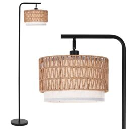 3-Light Rattan Floor Lamp With Shelf - 66" Farmhouse Standing Lamp With Foot Switch For Living Room
