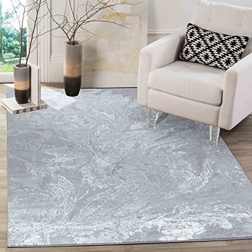 Serdim Rugs Serenity Modern Abstract Water Flow Grunge Textured Contemporary Area Rugs, Grey, Rectangle 200 x 290cm