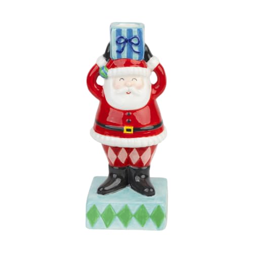 Talking Tables Santa Ceramic Candle Holder Christmas Decoration 20cm - Christmas Gift and Decoration: colourful ceramic Santa with harlequin trousers and a holder for one 2cm dinner candle.