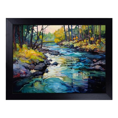 Lap Tray with Bean Bag Cushion, River Expressionism - Handmade in the UK, Raised Wooden Edge, Padded Cushion, Heat-Resistant Wipe-Clean Surface, for Meals, Laptops and Crafts