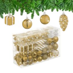 Relaxdays Christmas Ornaments, Set of 72, Glittering, Tree Decorations, Baubles & Cones, Plastic, Hearts & Boots, Gold