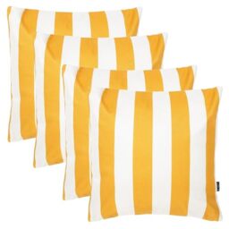 icon Indoor Outdoor Cushions Filled, Stripe Collection, Yellow, Set of 4, 43cm x 43cm, Water Resistant, Yellow Outdoor Cushions for Garden Furniture, Lounge, Garden, Patio